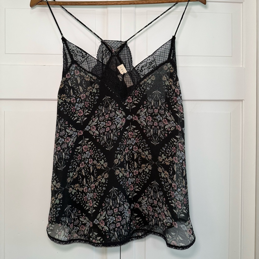 Lovestitch Black Floral Cami with Lace Detail